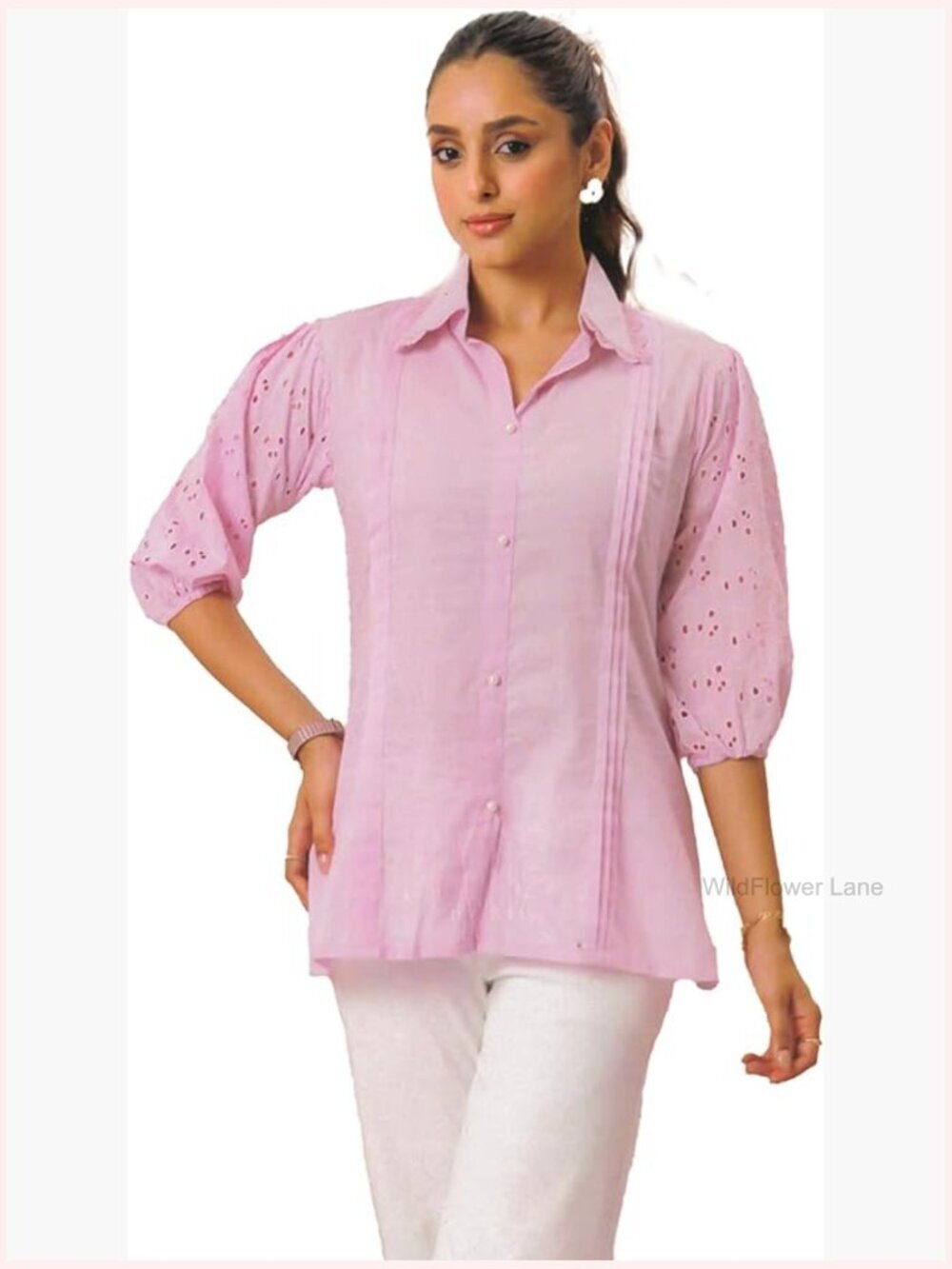 Pure Cotton Tunic with Chikan Embroidery & Lace - Kurta Blouse